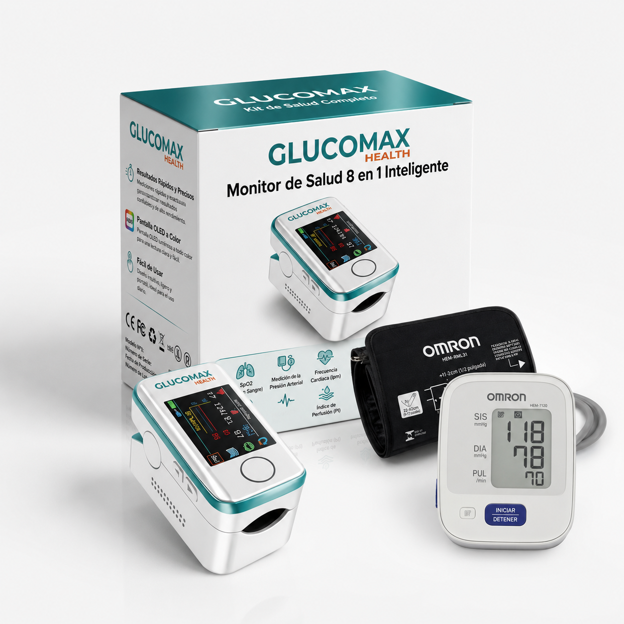 Kit Salute Serena: Glucomax Misuratore Senza Dolore + Misuratore di Pressione Gratis ES